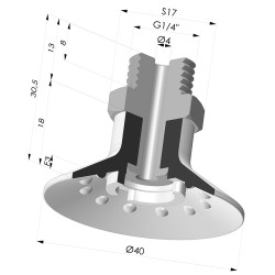 Ventosa Plana Serie 7SB Ø 40MM con insiertoG1/4"
