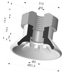 Ventosa Plana Serie 99 Ø 21.5 mm con Inserto HembraM5