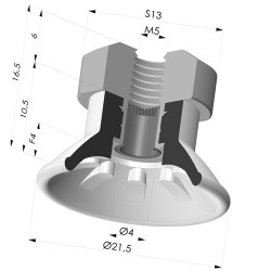 Ventosa Plana Serie 99 Ø 21.5 mm con Inserto HembraM5 y filtro
