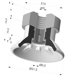 Ventosa Plana Serie 99 Ø 21.5 mm con Inserto HembraM5, filtro y aspersor