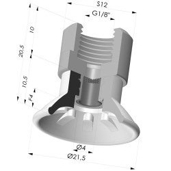 Ventosa Plana Serie 99 Ø 21.5 mm con Inserto HembraG1/8" y filtro