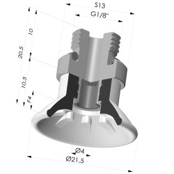 Ventosa Plana Serie 99 Ø 21.5 mm con Inserto Macho G1/8" y filtro
