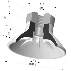 Ventosa Plana Serie 99 Ø 31.5 mm con Inserto HembraM5