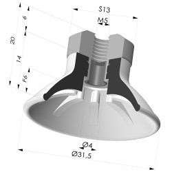 Ventosa Plana Serie 99 Ø 31.5 mm con Inserto HembraM5 y filtro