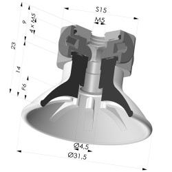 Ventosa Plana Serie 99 Ø 31.5 mm con Inserto HembraM5 y bloque de distribución