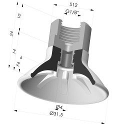 Ventosa Plana Serie 99 Ø 31.5 mm con Inserto HembraG1/8" y filtro