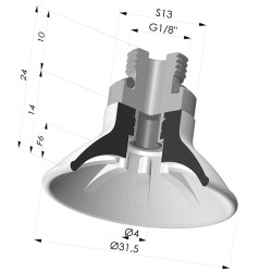Ventosa Plana Serie 99 Ø 31.5 mm con Inserto Macho G1/8" y filtro
