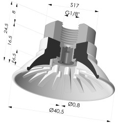 Ventosa Plana Serie 99 Ø 40.5 mm con Inserto HembraG1/8", filtro y aspersor