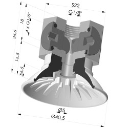 Ventosa Plana Serie 99 Ø 40.5 mm con Inserto HembraG1/8" y bloque de distribución