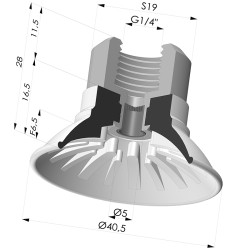 Ventosa Plana Serie 99 Ø 40.5 mm con Inserto HembraG1/4" y filtro