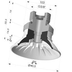 Ventosa Plana Serie 99 Ø 40.5 mm con Inserto Macho G3/8" y filtro