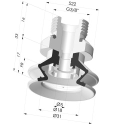 Ventosa 1.5 Fuelles Serie 97C Ø 31MM