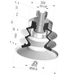 Ventosa 2.5 Fuelles Serie 96C Ø 50MM