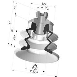 Ventosa 2.5 Fuelles Serie 96C Ø 50MM
