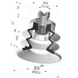 Ventosa 2.5 Fuelles Serie 96C Ø 50MM