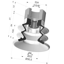 Ventosa 2.5 Fuelles Serie 96C Ø 50MM