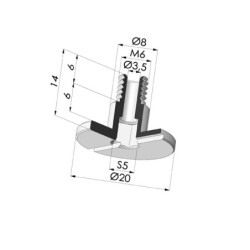 Tornillo M6 - Diámetro de la cabeza: 20 mm - Longitud: 14 mm