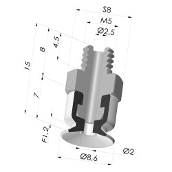 Ventosa  plana  Serie PFTM Ø 8.6 mm