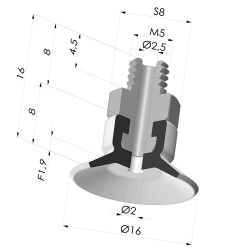 Ventosa Plana Serie PFTM Ø 16 mm