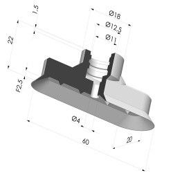 Ventosa Ovalada Serie 4V 60x20MM
